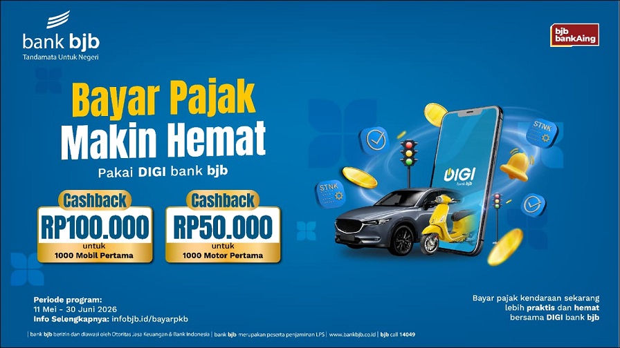 Cashback Hingga Rp100 Ribu, bank bjb Ajak Nasabah Bayar Pajak Lewat DIGI